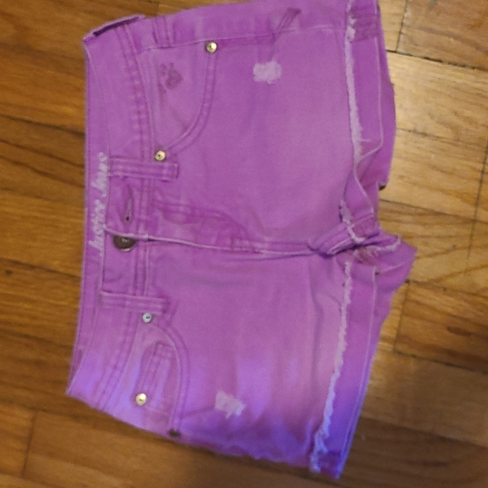 Girls size 10 slim purple denim shorts